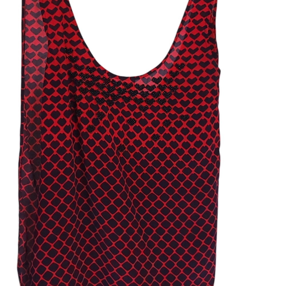 Club Monaco Silk Beaded Heart Tank Top M Red Black Date Night Romantic - Picture 3 of 11